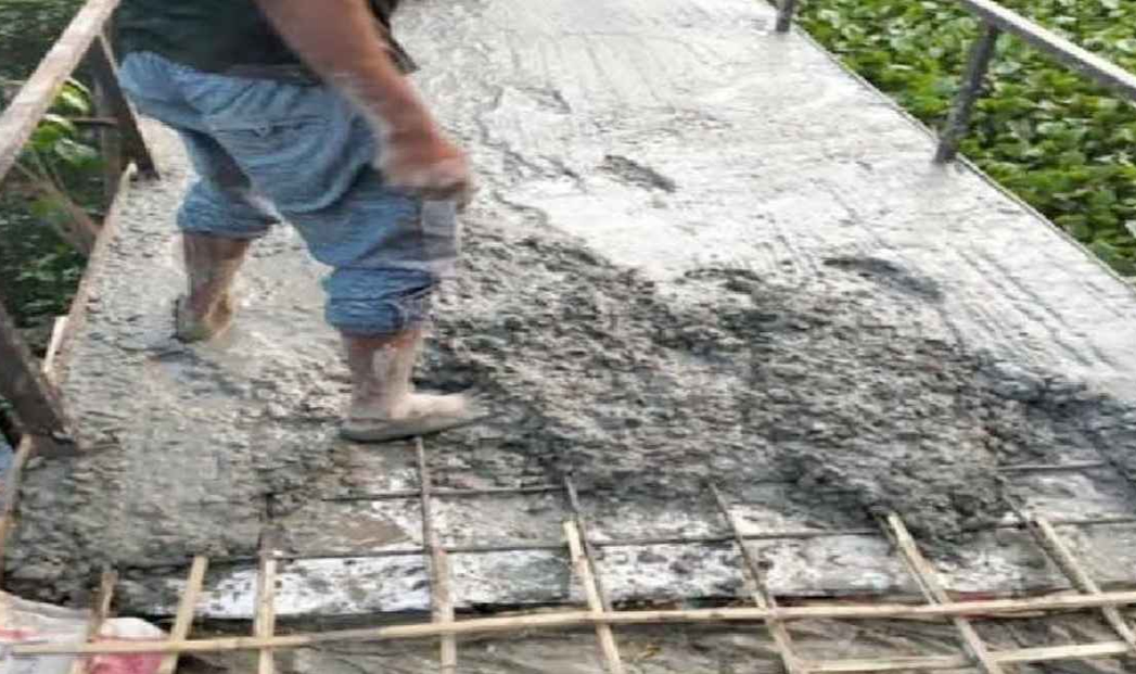 বরিশালে রডের বদলে বাঁশের কঞ্চি দিয়ে ব্রিজ ঢালাই